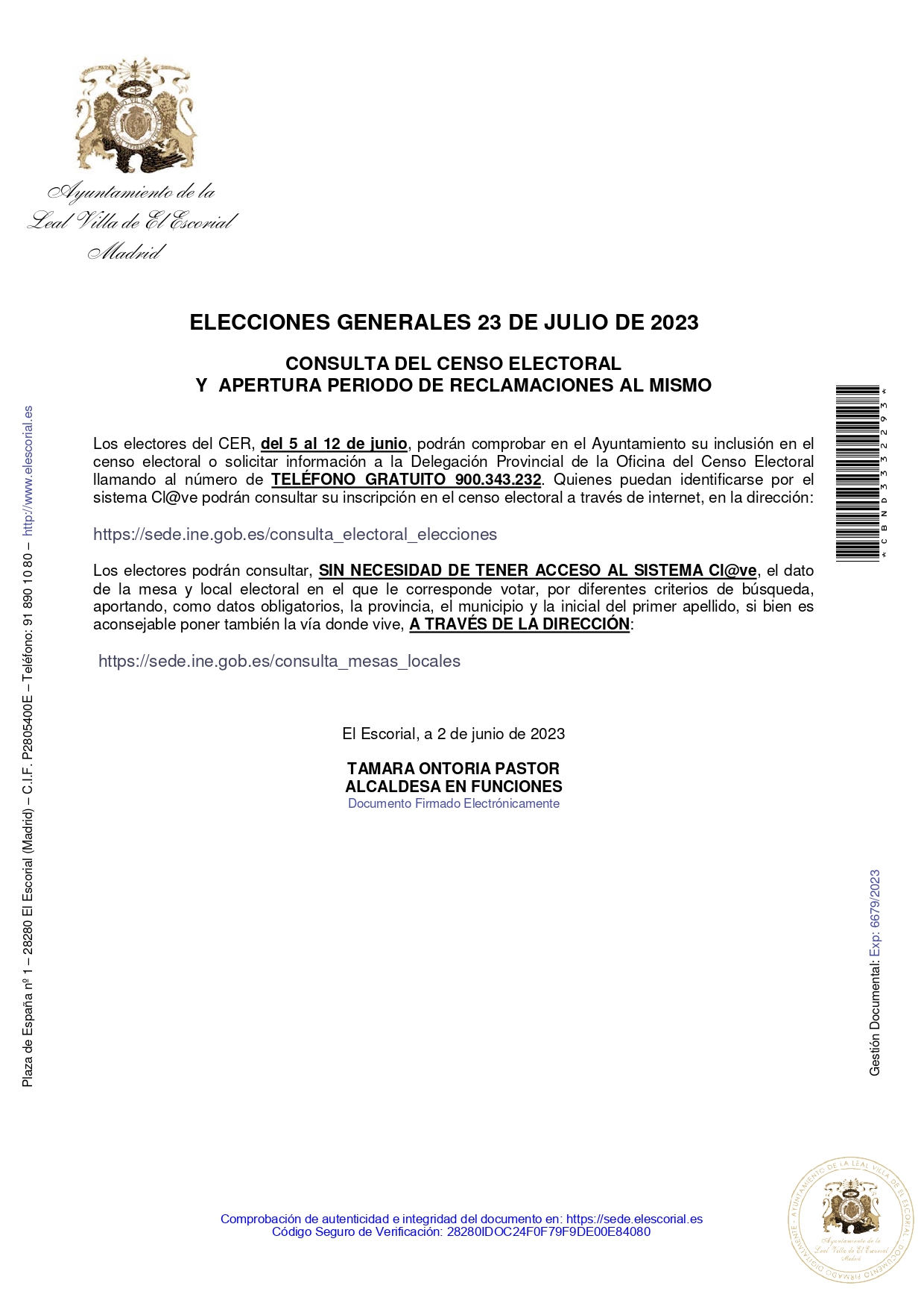 BANDO: ELECCIONES GENERALES 23 DE JULIO DE 2023 - Ayuntamiento de El ...